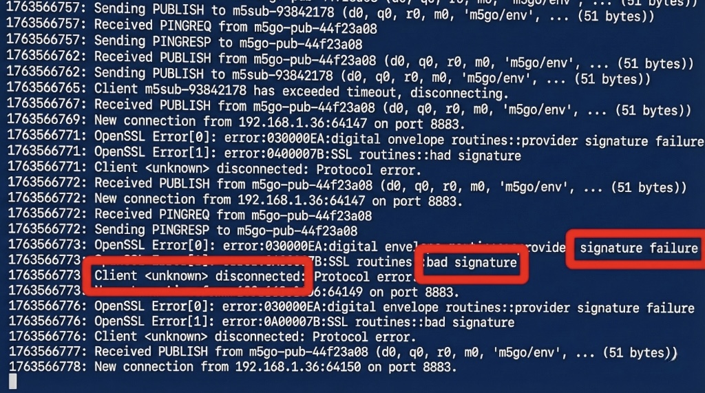 Log proving connection rejection with 'Bad Signature' error when using unwed/cloned secure element.