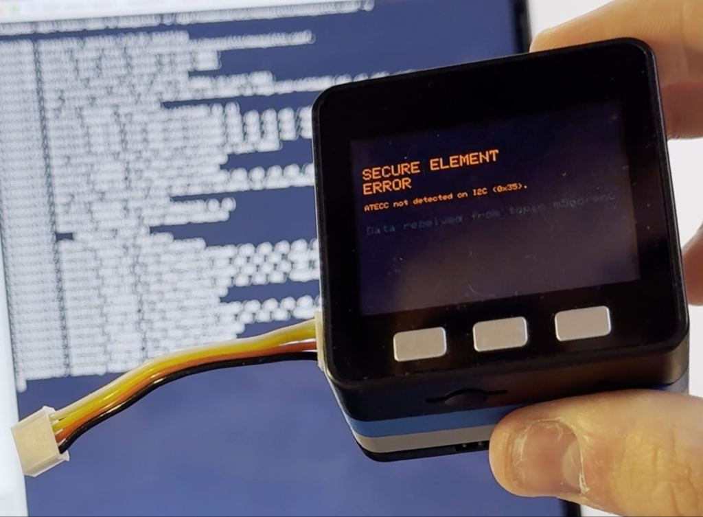 Terminal output showing 'Error: Secure Element not found' when ATECC608B is disconnected.