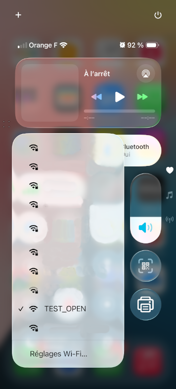 iPhone showing TEST_OPEN Wi-Fi network