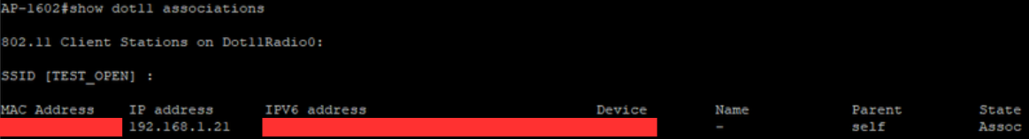 Terminal showing dot11 associations